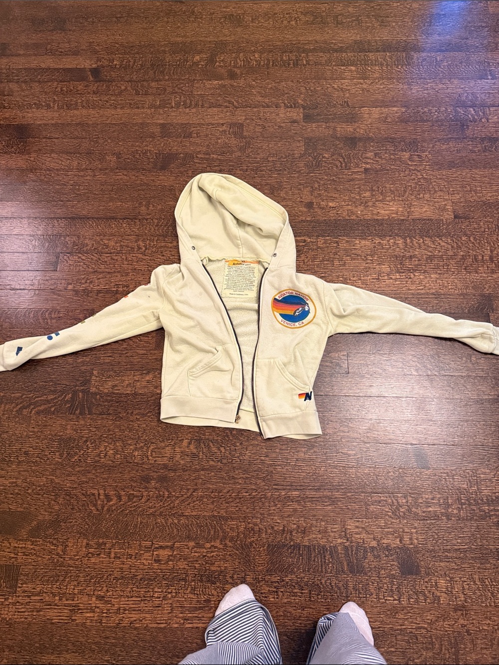 Aviator Nation Cream Zip Hoodie with Color Patch
